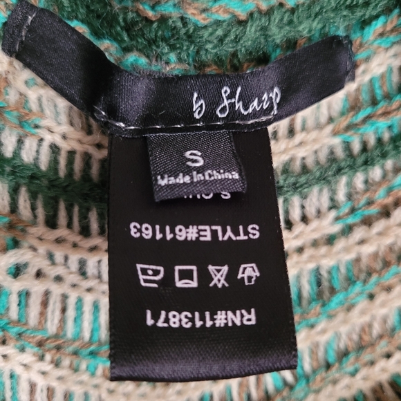 B Sharp Mohair Blend Colorful Aztec Tribal Print Poncho Cardigan Sweater Sz L - Picture 7 of 8